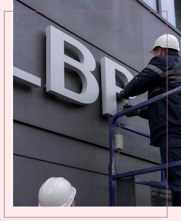 Изготовление и монтаж наружных букв на подложке в Вологде